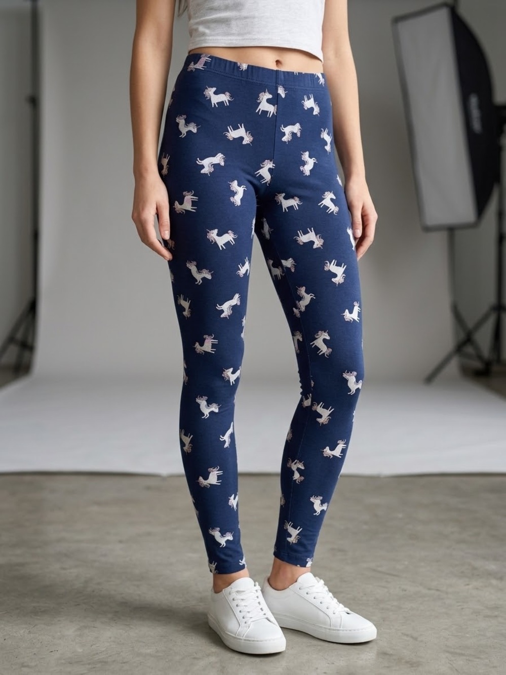 George Navy Leggings with White Unicorn Print